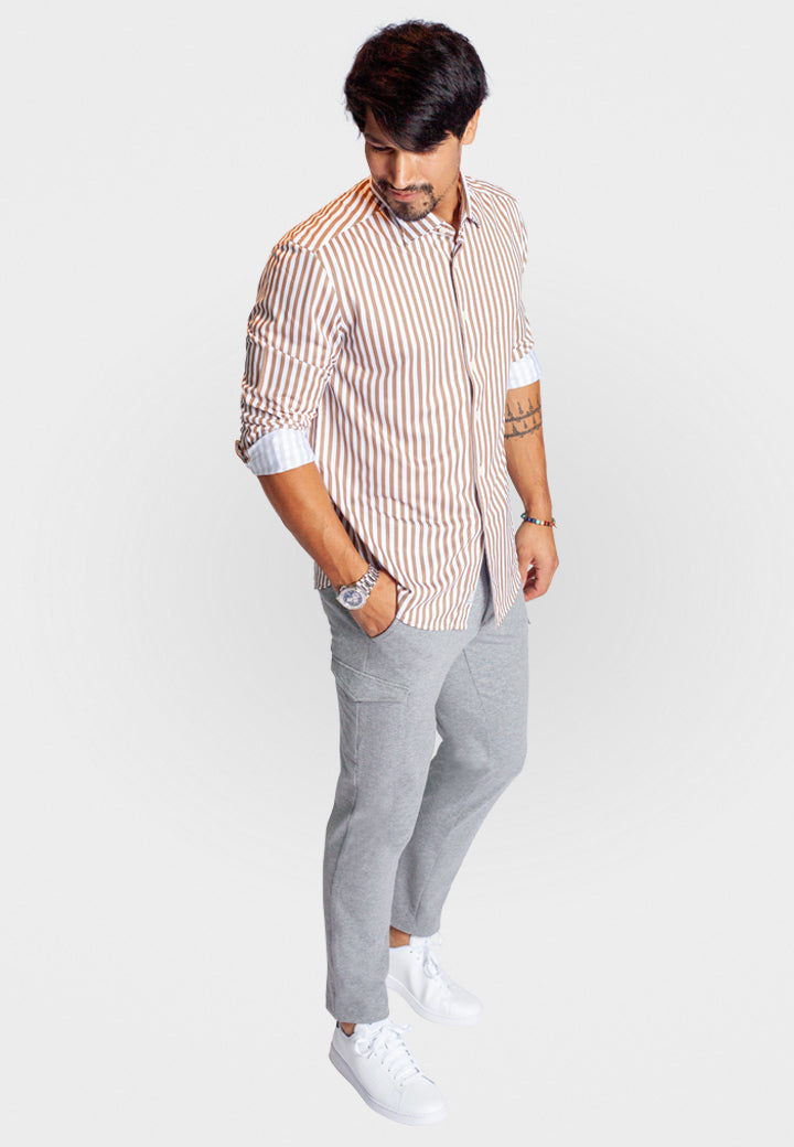 The Go Big Stripe Long Sleeve Tech Shirt - Espresso-LONG SLEEVE SHIRTS-BUKI-S-Espresso-Buki