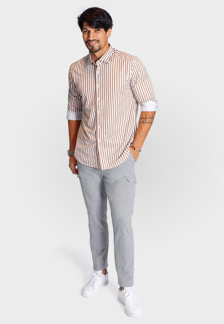 The Go Big Stripe Long Sleeve Tech Shirt - Espresso-LONG SLEEVE SHIRTS-BUKI-S-Espresso-Buki