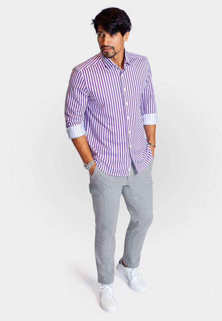 The Go Big Stripe Long Sleeve Tech Shirt - Grape-LONG SLEEVE SHIRTS-BUKI-M-Grape-Buki