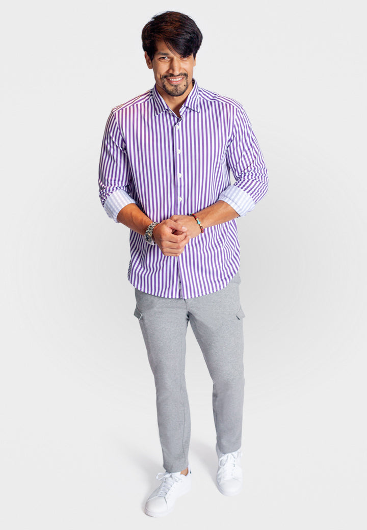 The Go Big Stripe Long Sleeve Tech Shirt - Grape-LONG SLEEVE SHIRTS-BUKI-M-Grape-Buki