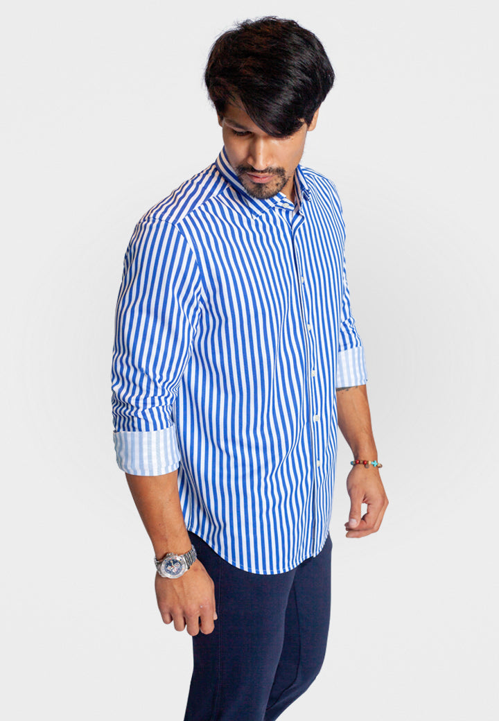 The Go Big Stripe Long Sleeve Tech Shirt - Royal Blue-LONG SLEEVE SHIRTS-BUKI-S-Royal Blue-Buki