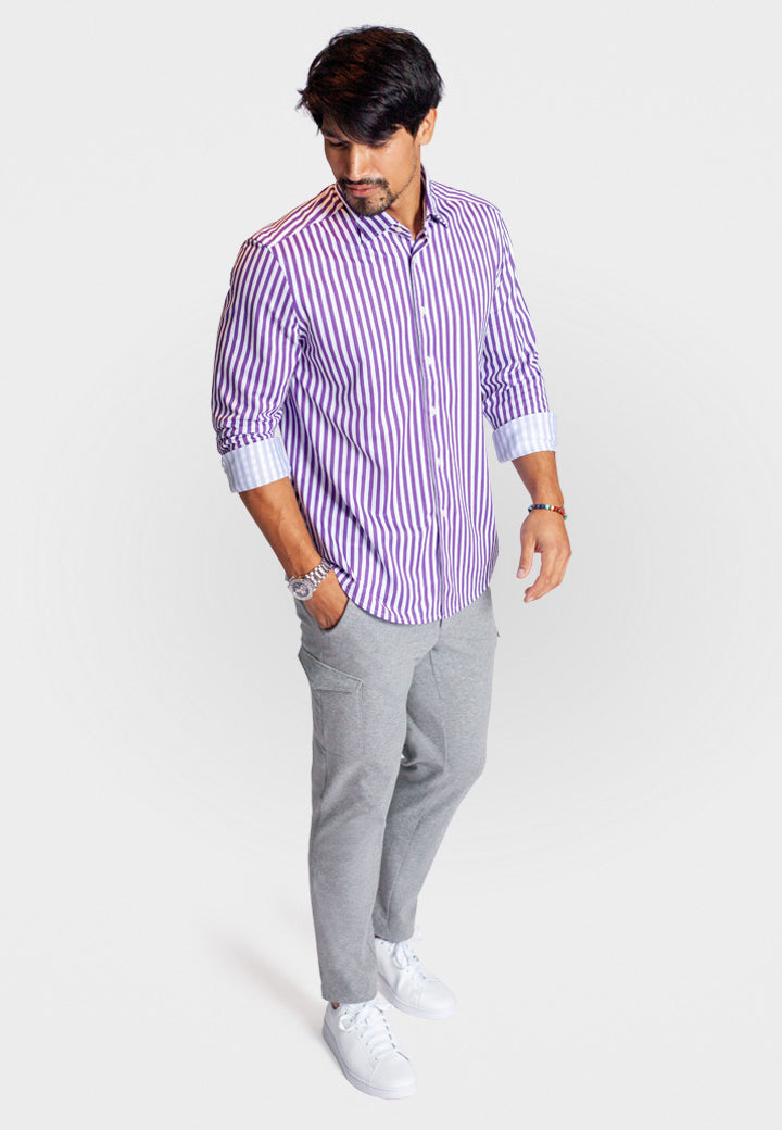 The Go Big Stripe Long Sleeve Tech Shirt - Grape-LONG SLEEVE SHIRTS-BUKI-M-Grape-Buki