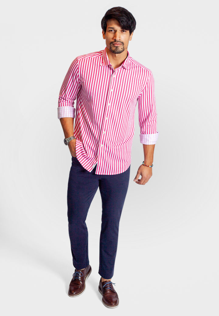 The Go Big Stripe Long Sleeve Tech Shirt - Sunset Stripe-LONG SLEEVE SHIRTS-BUKI-M-Coral-Buki