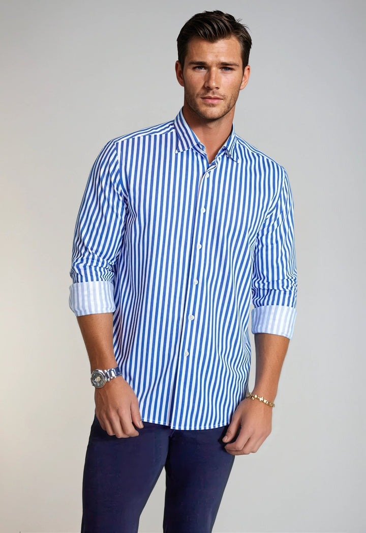 The Go Big Stripe Long Sleeve Tech Shirt - Royal Blue-LONG SLEEVE SHIRTS-BUKI-S-Royal Blue-Buki