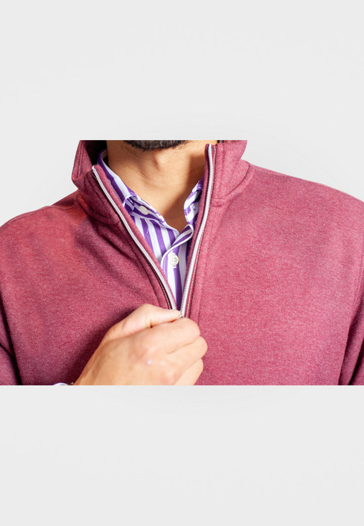 Voey Quarter Zip Sweatshirt in Wine, detail-Buki