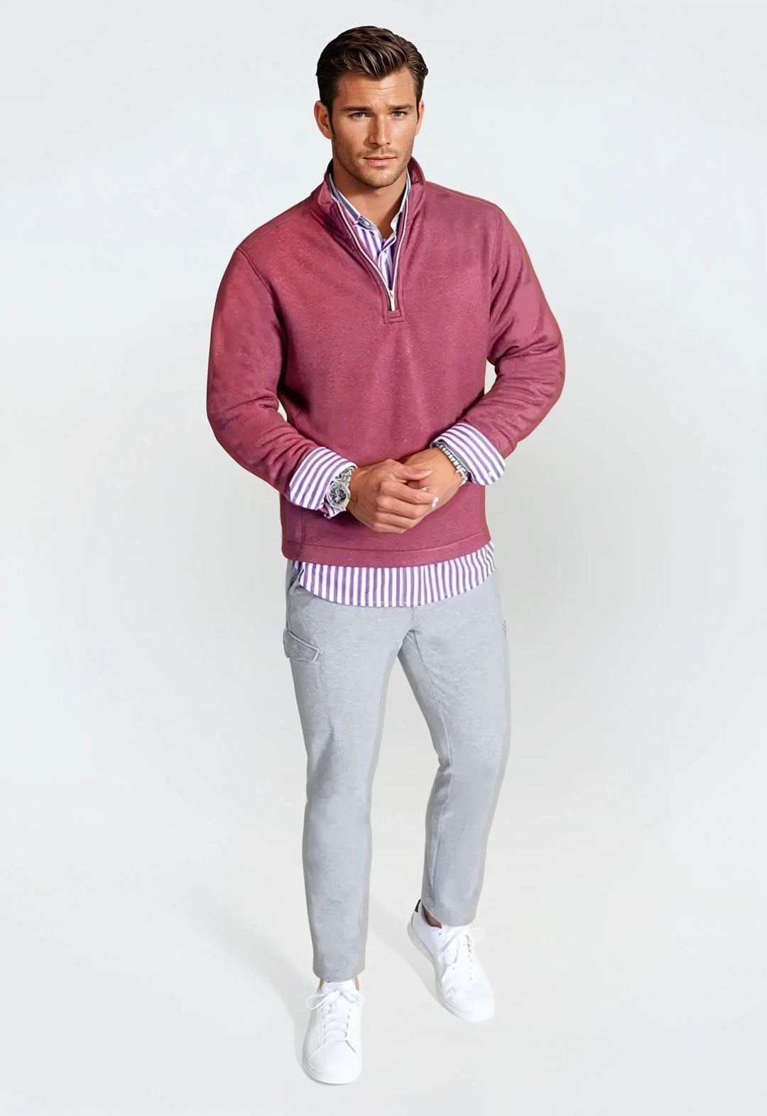 Voey Quarter Zip Sweatshirt - Wine-ZIP SWEATSHIRTS-BUKI-S-Wine-Buki