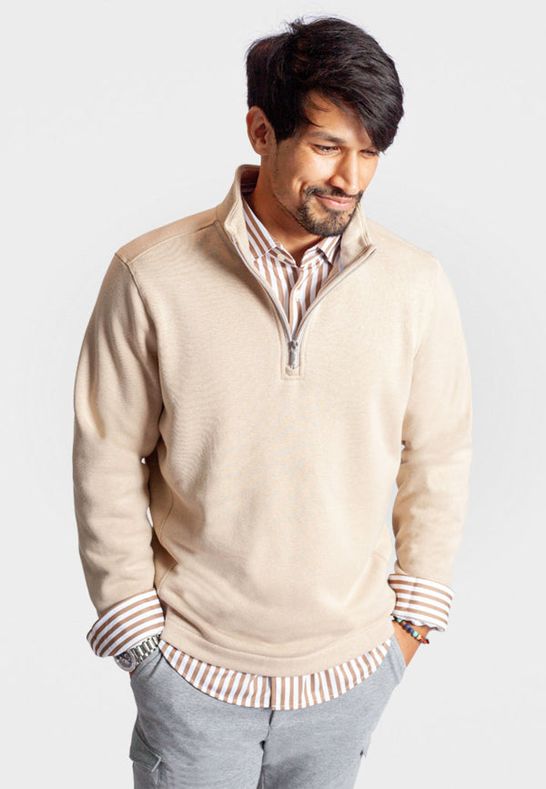 Voey Quarter Zip Sweatshirt in Camel -Buki