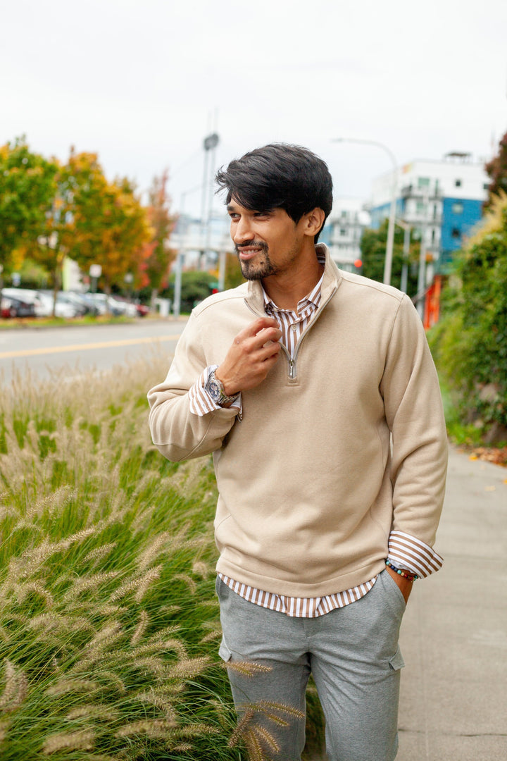 Voey Quarter Zip Sweatshirt - Camel-ZIP SWEATSHIRTS-BUKI-S-Camel-Buki