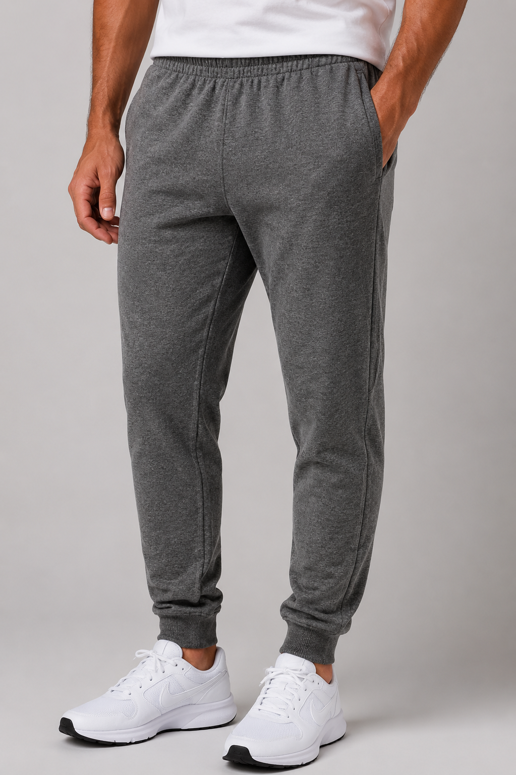 Man wearing Buki Voyager Jogger In Heather Grey
