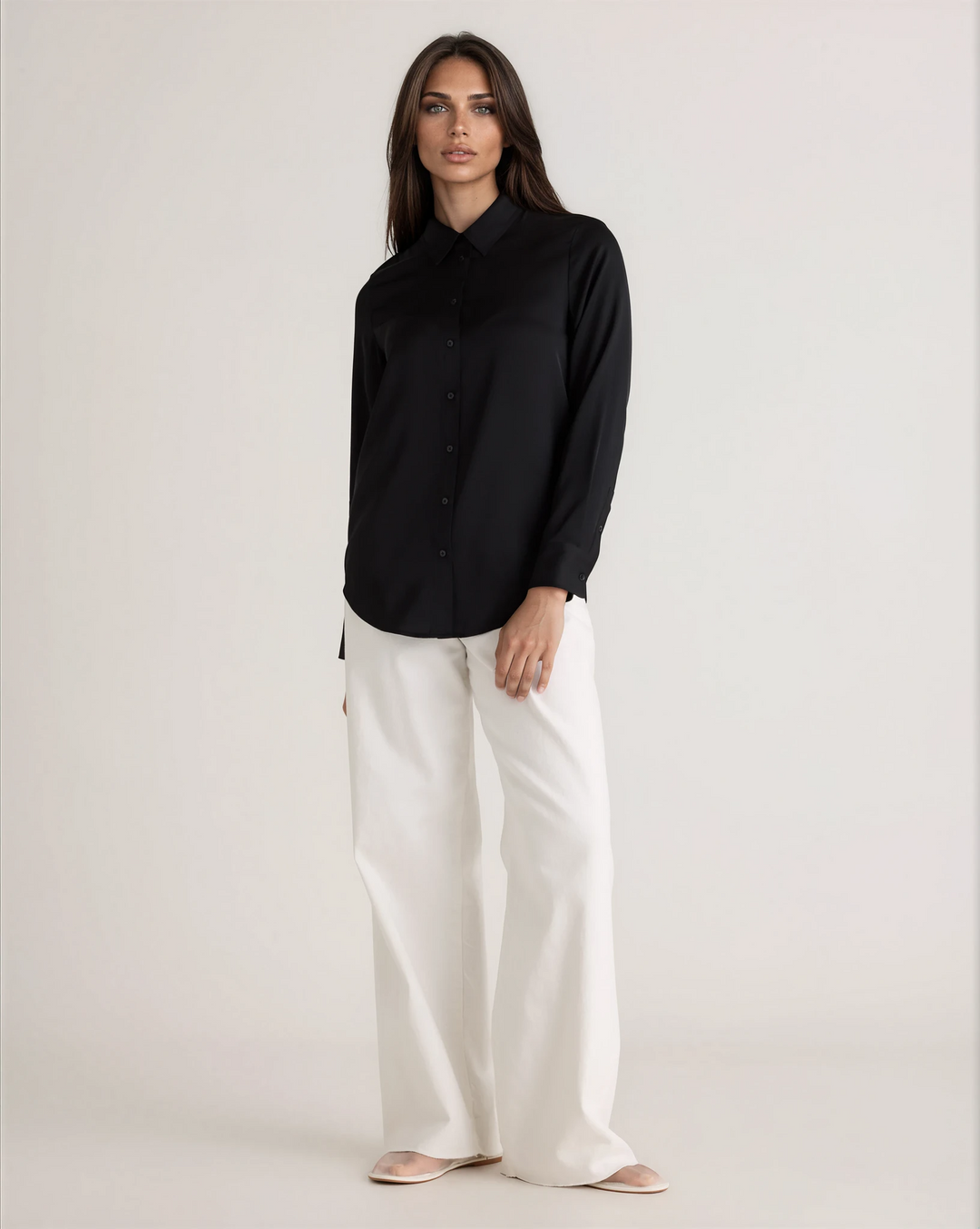 Washable Stretch Silk Blouse - Black-SHIRTS &amp; BLOUSES-BUKI-Black-XS-Buki
