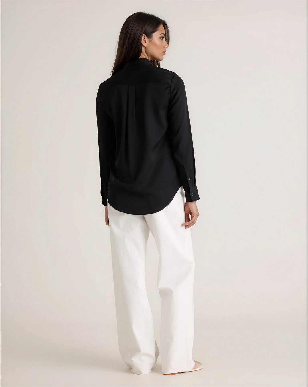 Washable Stretch Silk Blouse - Black-SHIRTS &amp; BLOUSES-BUKI-Black-XS-Buki