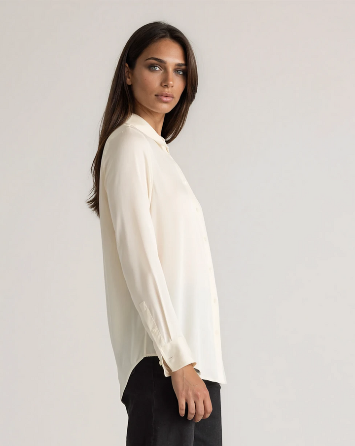 Washable Stretch Silk Blouse - White-SHIRTS &amp; BLOUSES-BUKI-White-XS-Buki