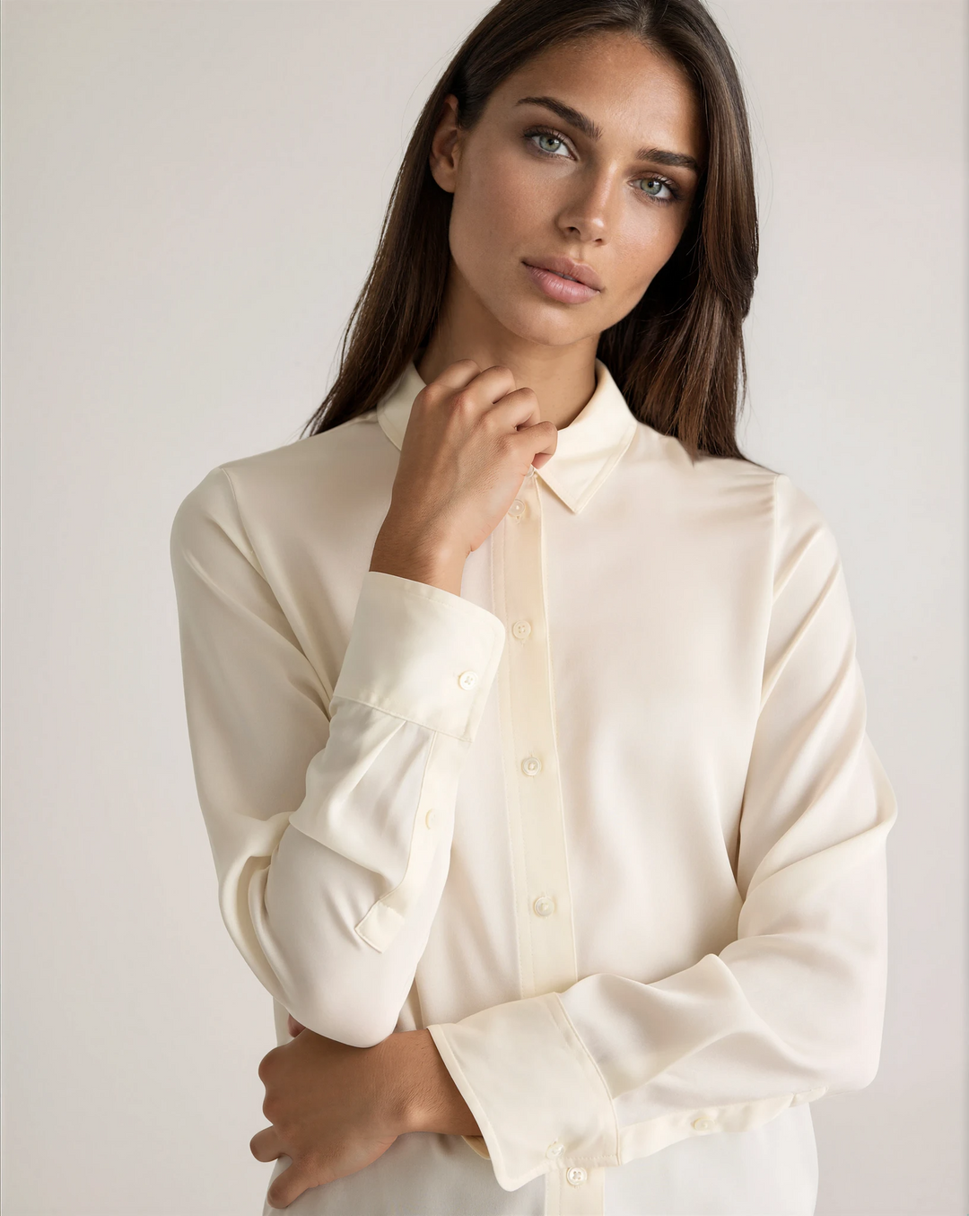 Washable Stretch Silk Blouse - White-SHIRTS &amp; BLOUSES-BUKI-White-XS-Buki