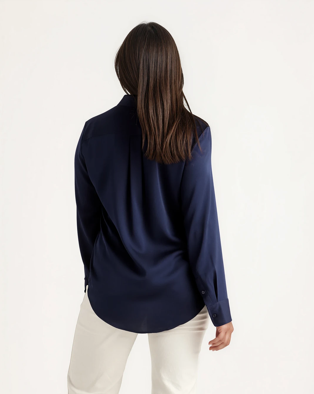 Washable Stretch Silk Blouse - Navy-SHIRTS &amp; BLOUSES-BUKI-Navy-XS-Buki