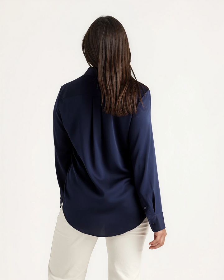 Washable Stretch Silk Blouse - Navy-SHIRTS &amp; BLOUSES-BUKI-Navy-XS-Buki