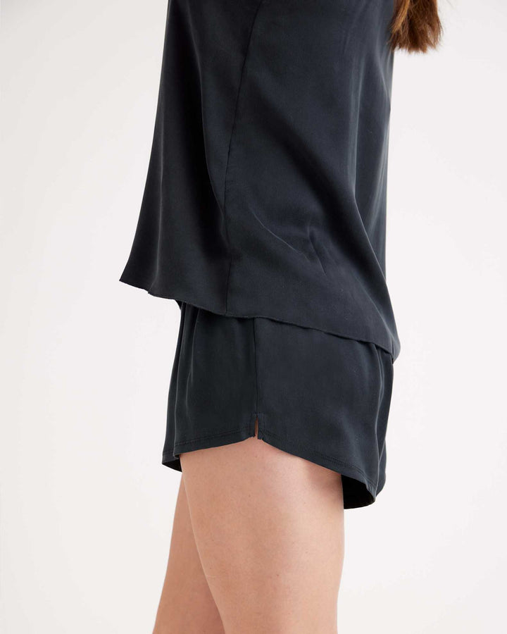 100% Washable Silk Pajama Shorts - Black-SLEEPWEAR-BUKI-Black-XS-Buki