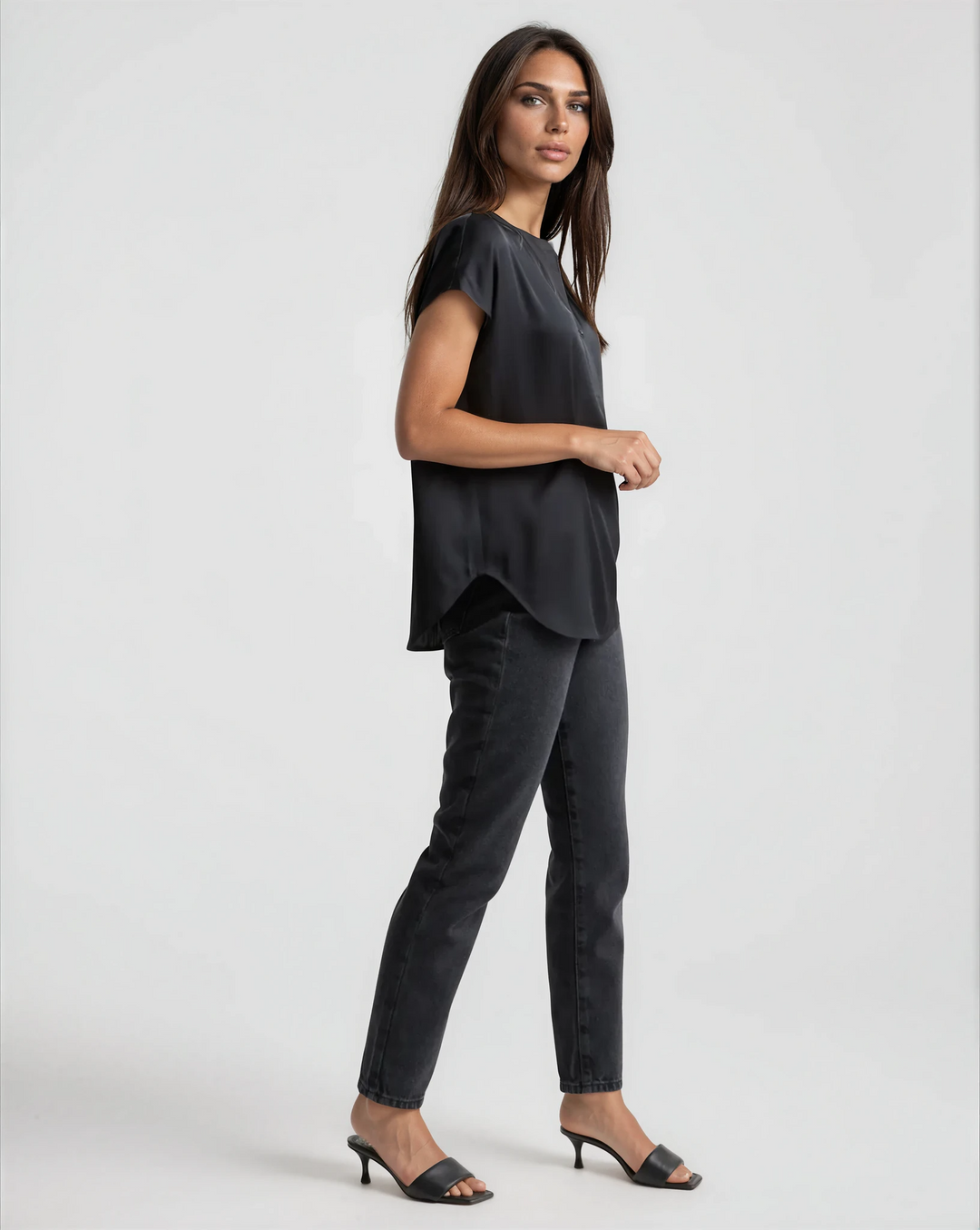 Washable Stretch Silk Dolman Sleeve Blouse - Black – Buki