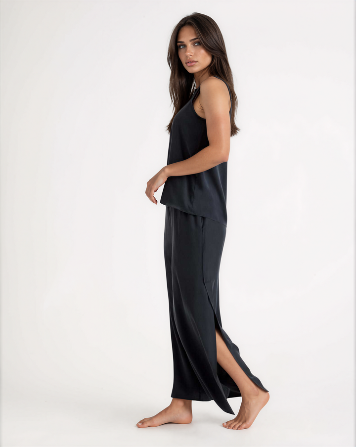 100% Washable Silk Pajama Pants - Black-SLEEPWEAR-BUKI-Black-XS-Buki