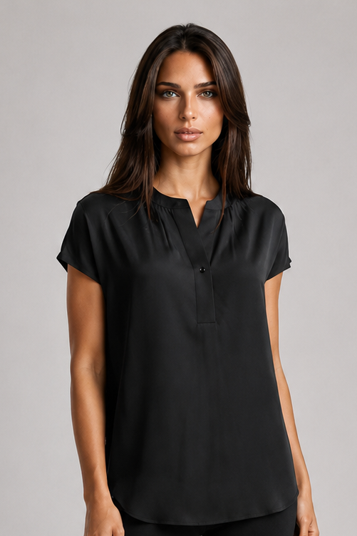Washable Stretch Silk Dolman Sleeve Blouse - Black-SHIRTS &amp; BLOUSES-BUKI-Black-XS-Buki with Straight SKinny Pant
