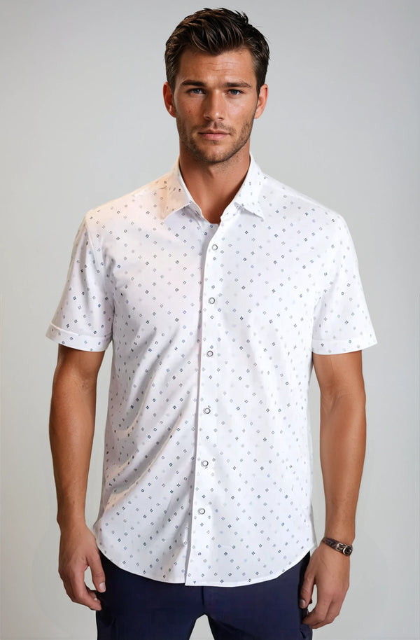 Newport Ditsy Short Sleeve Tech Shirt-SHORT SLEEVE SHIRTS-BUKI-M-Sky Grey-Buki