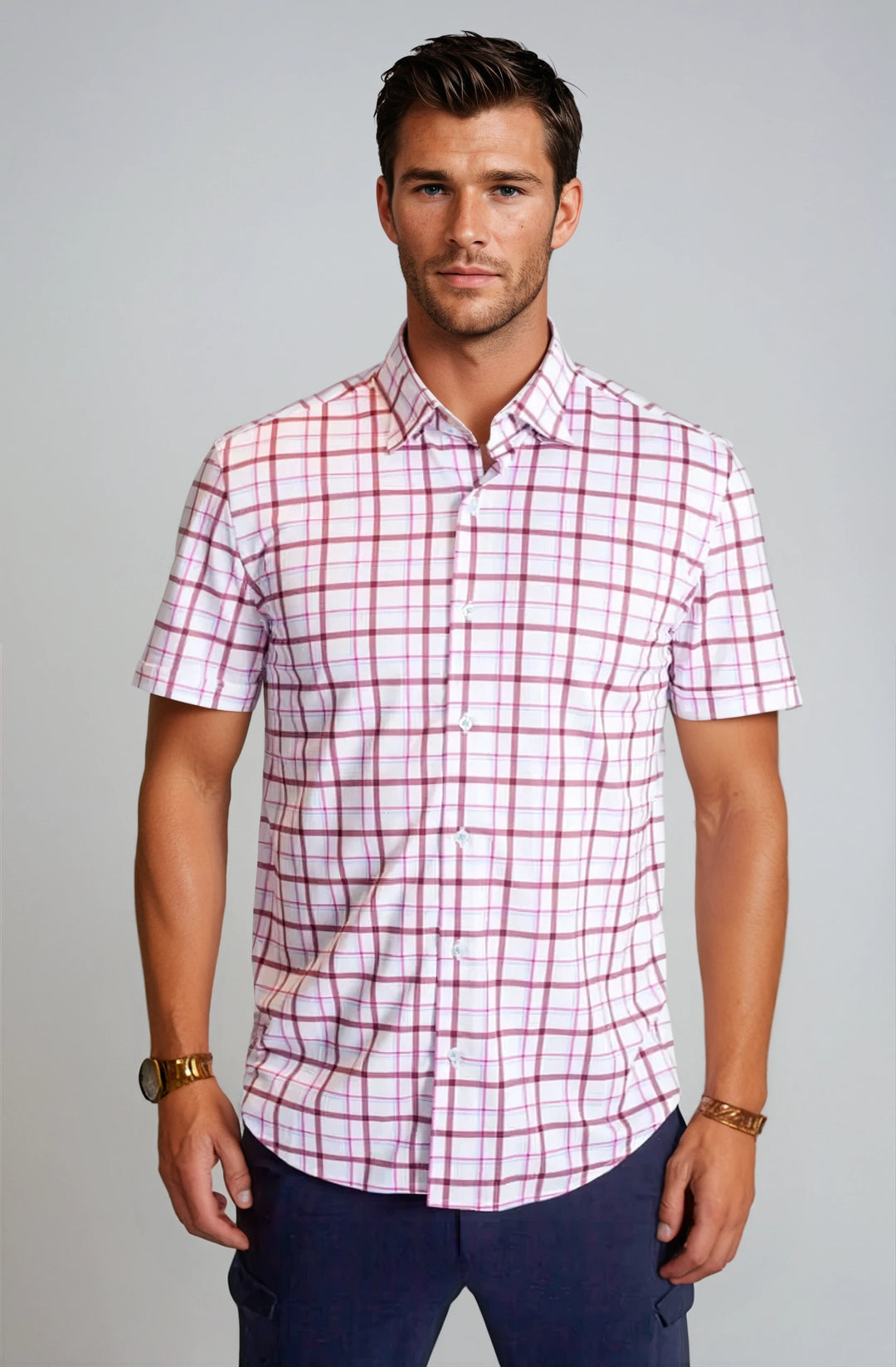 Carnaby Plaid Short Sleeve Tech Shirt-SHORT SLEEVE SHIRTS-BUKI-M-White/Maroon-Buki
