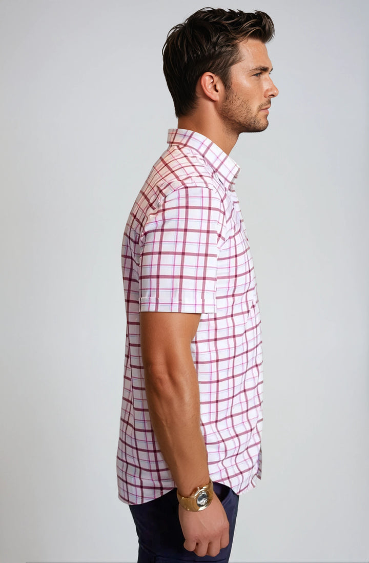Carnaby Plaid Short Sleeve Tech Shirt-SHORT SLEEVE SHIRTS-BUKI-M-White/Maroon-Buki