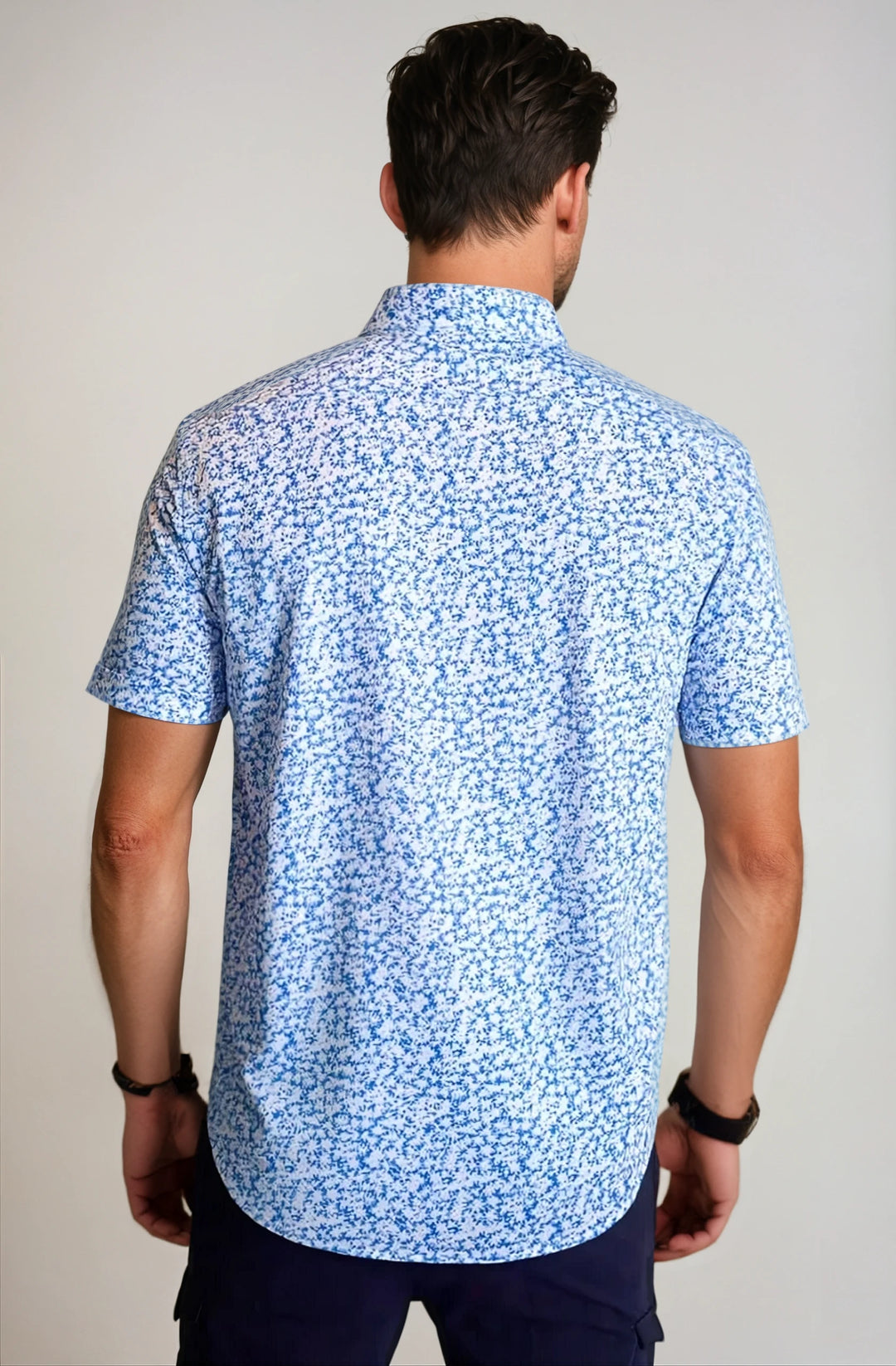 Five-O Floral Short Sleeve Tech Shirt-SHORT SLEEVE SHIRTS-BUKI-M-Blue/White-Buki