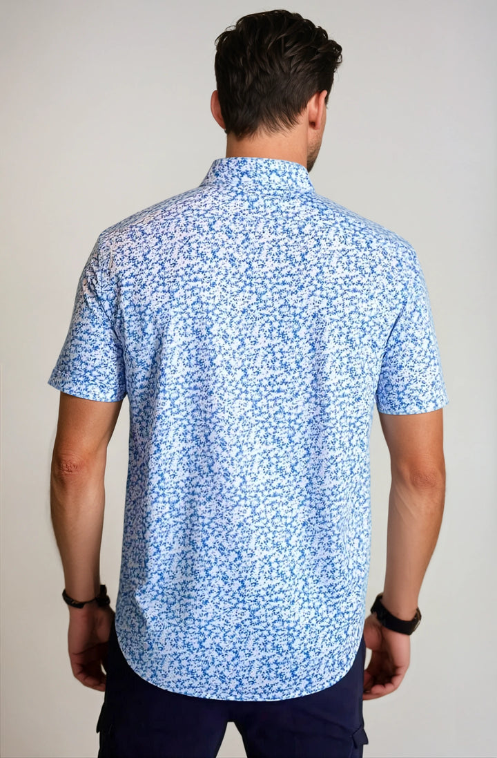 Five-O Floral Short Sleeve Tech Shirt-SHORT SLEEVE SHIRTS-BUKI-M-Blue/White-Buki
