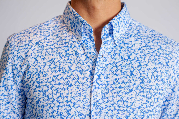 Five-O Floral Short Sleeve Tech Shirt-SHORT SLEEVE SHIRTS-BUKI-M-Blue/White-Buki