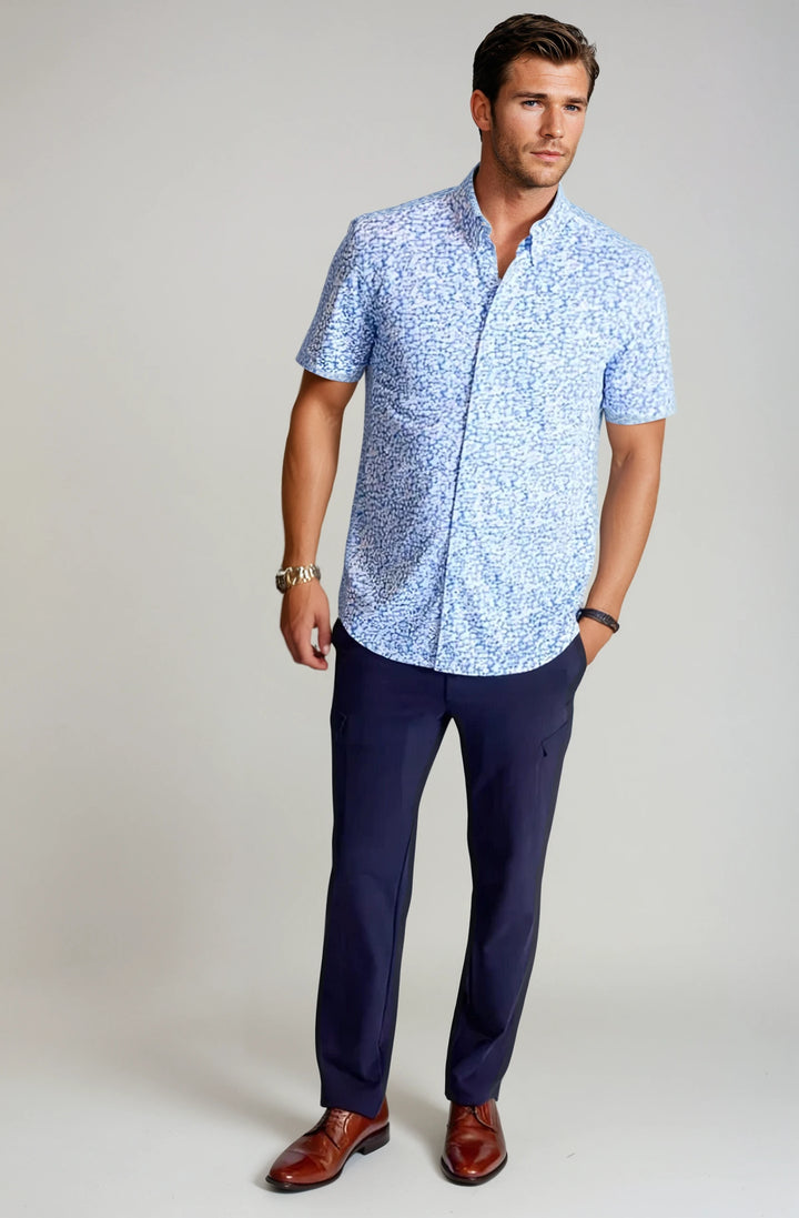 Five-O Floral Short Sleeve Tech Shirt-SHORT SLEEVE SHIRTS-BUKI-M-Blue/White-Buki