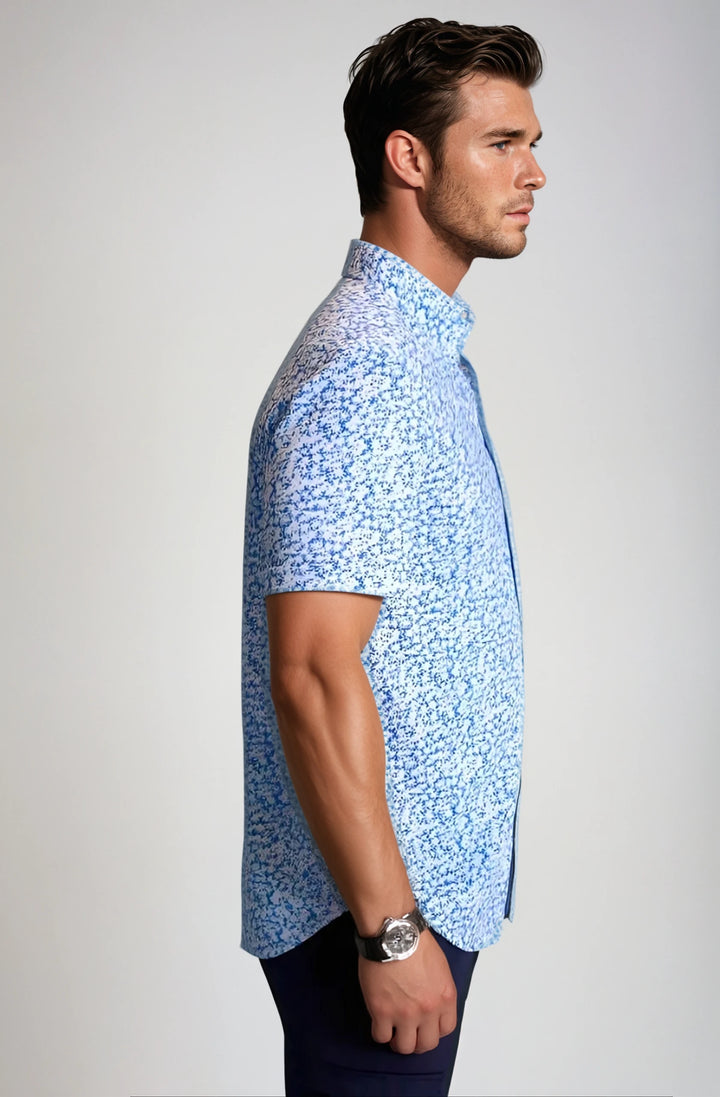 Five-O Floral Short Sleeve Tech Shirt-SHORT SLEEVE SHIRTS-BUKI-M-Blue/White-Buki