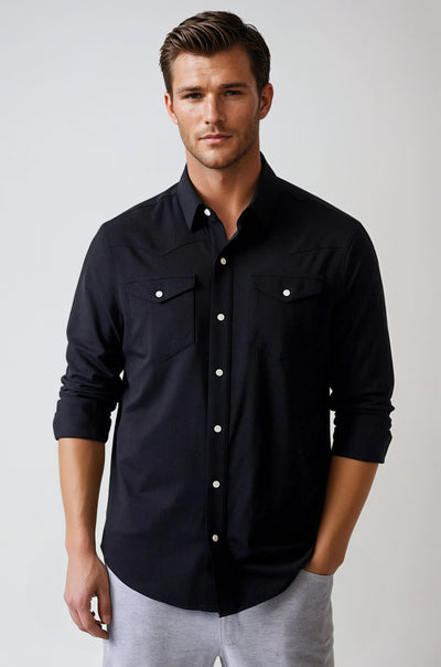 Cinqo Western Long Sleeve Tech Shirt in Black