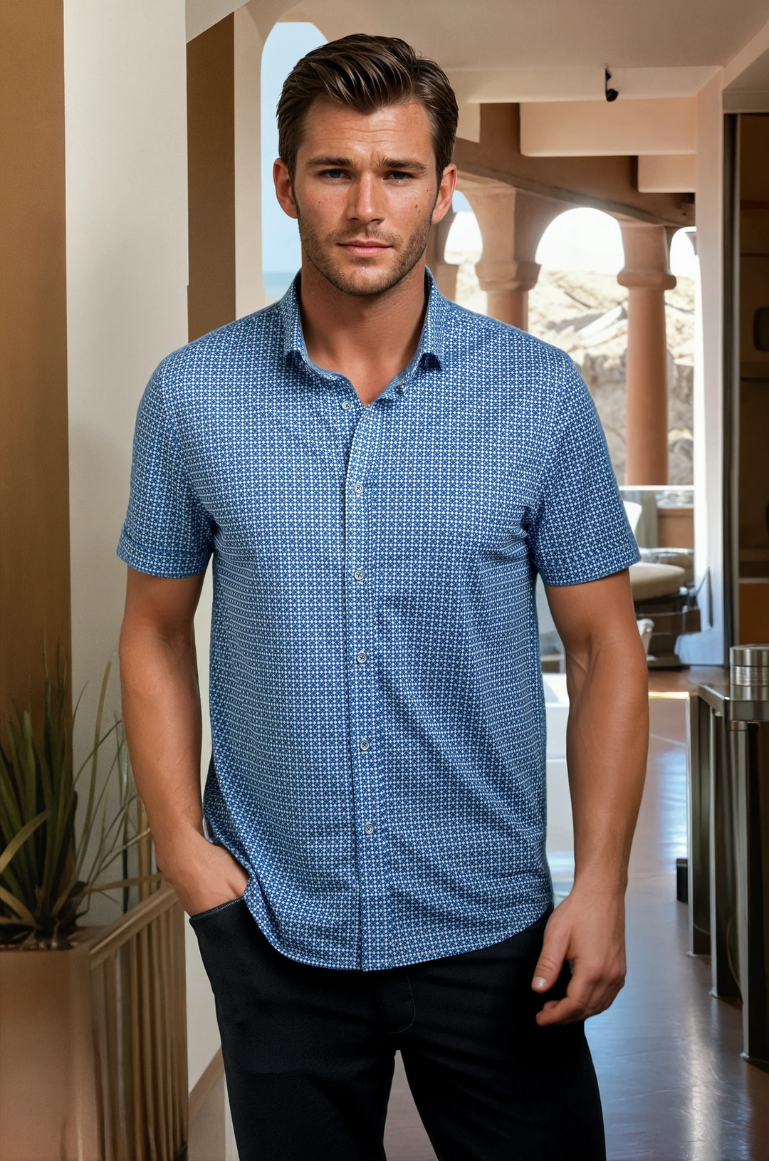 Castille Check Short Sleeve Tech Shirt-SHORT SLEEVE SHIRTS-BUKI-M-Royal Blue-Buki