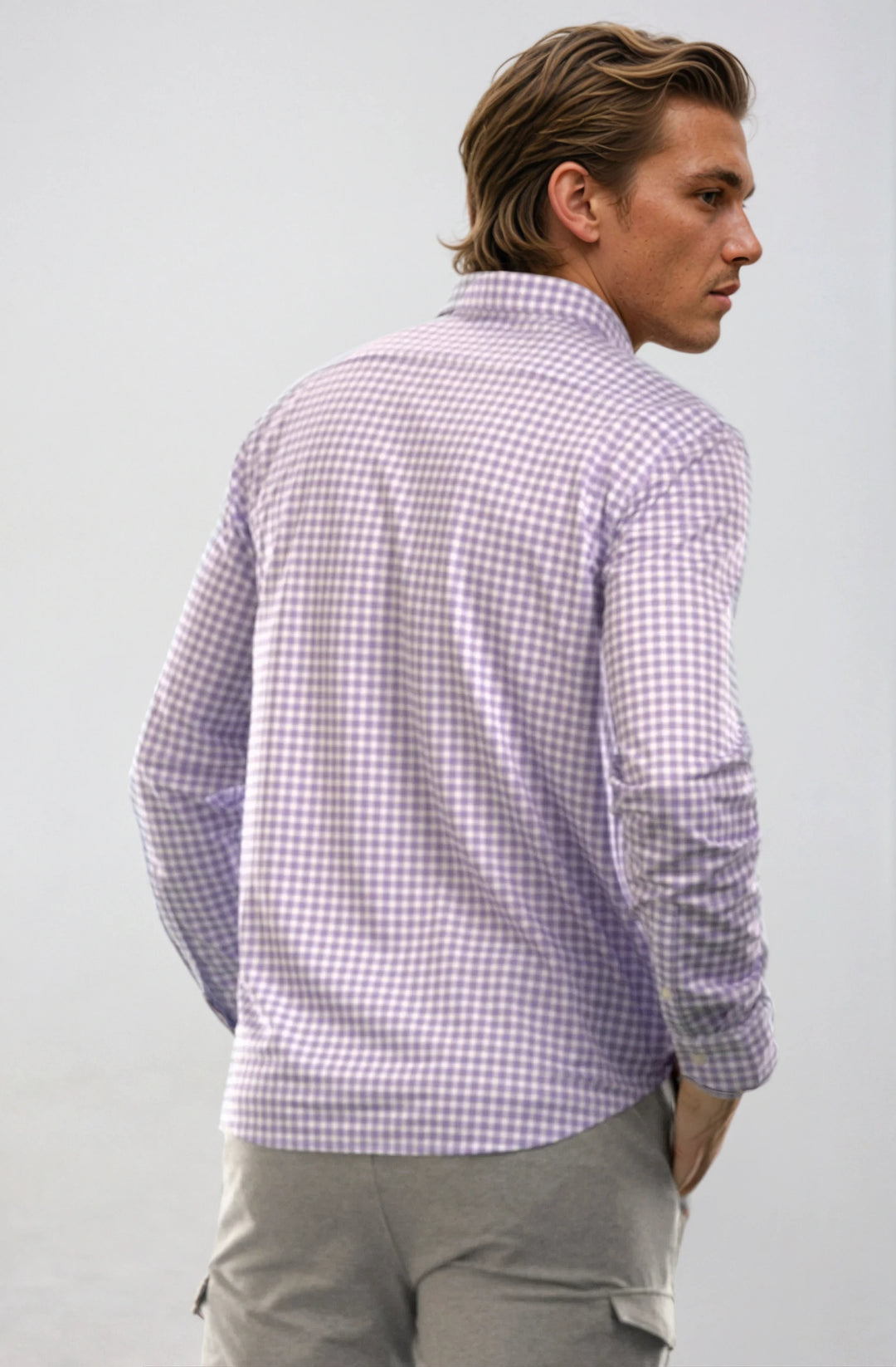 Mauro Long Sleeve Check Tech Shirt - Lavender-LONG SLEEVE SHIRTS-BUKI-M-Lavender-Buki