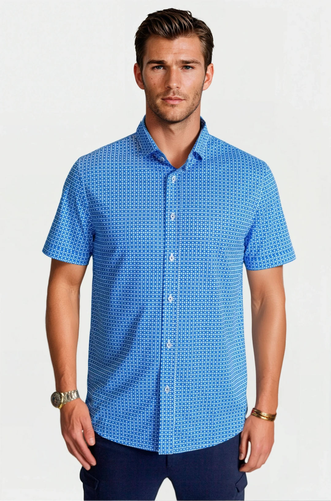 Castille Check Short Sleeve Tech Shirt-SHORT SLEEVE SHIRTS-BUKI-M-Royal Blue-Buki
