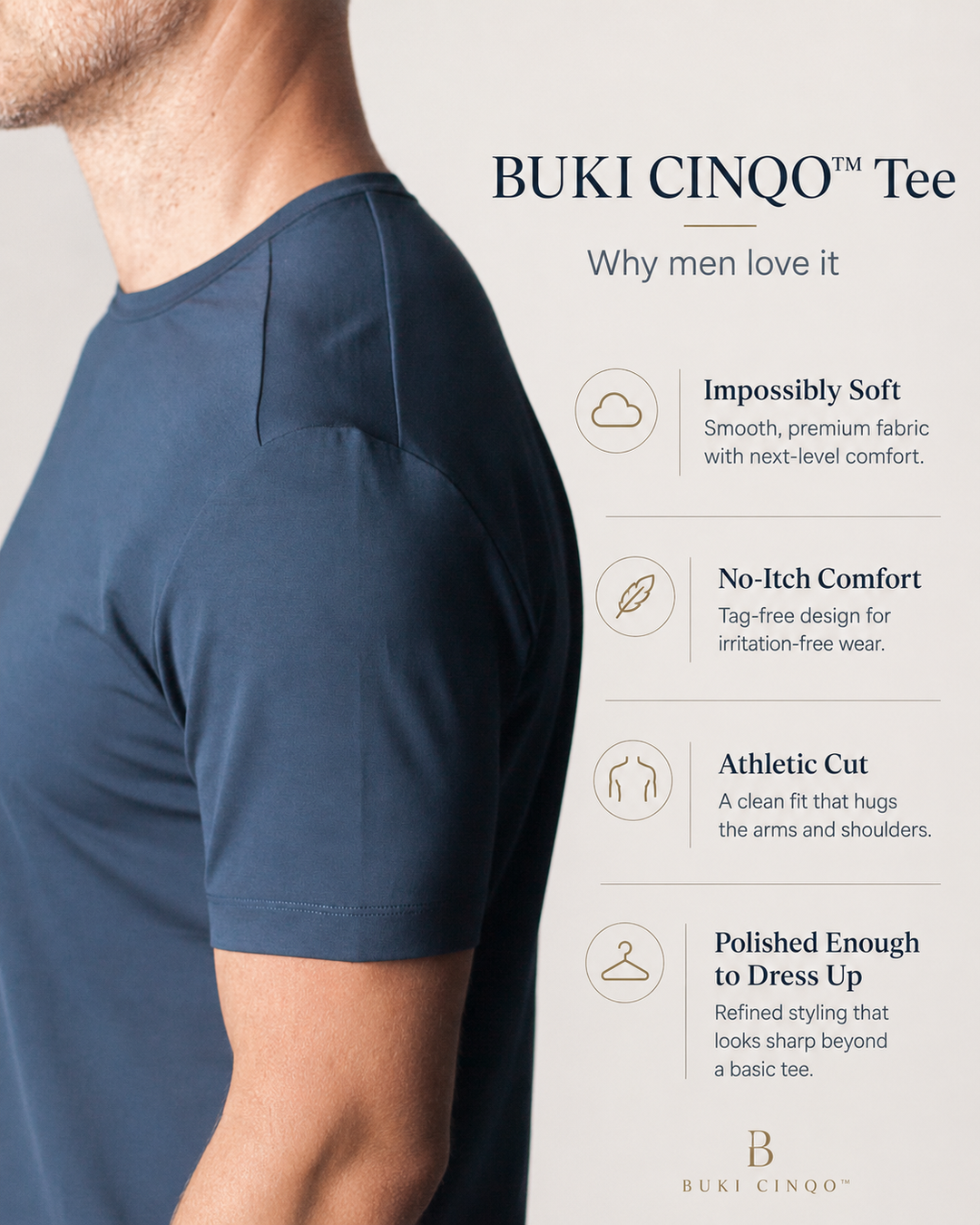 Buki + CINQO Crew Neck T-Shirt - Blue Night-T-SHIRTS-BUKI-M-Buki