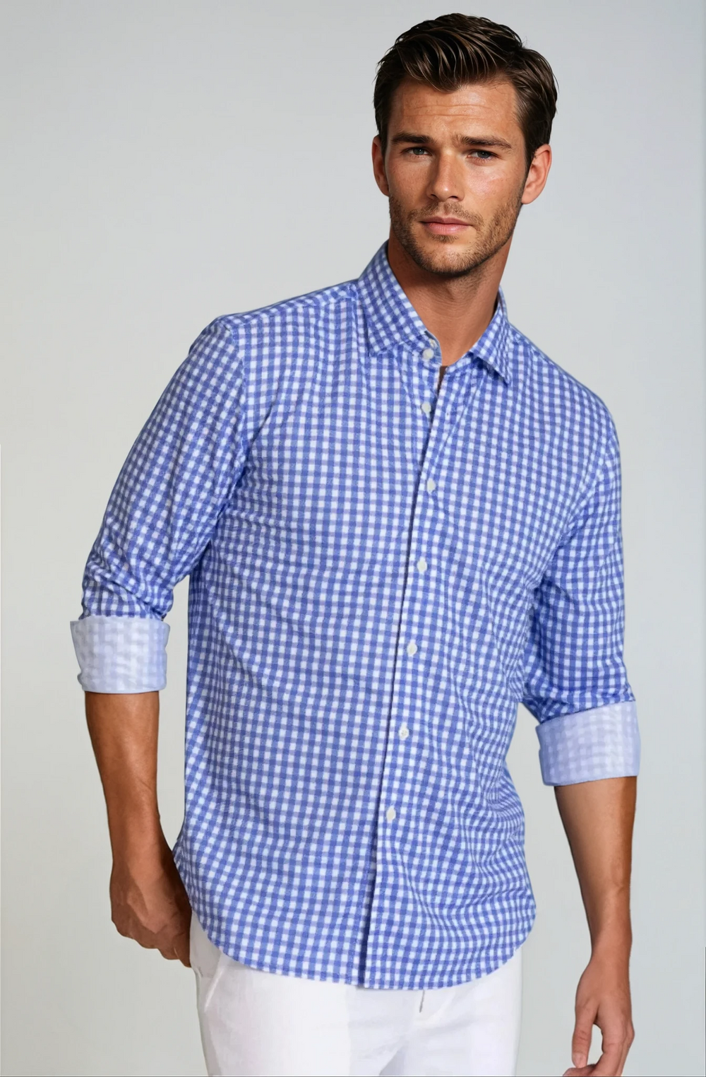 Mauro Long Sleeve Check Tech Shirt - Royal Blue-LONG SLEEVE SHIRTS-BUKI-M-Tokyo Blue-Buki