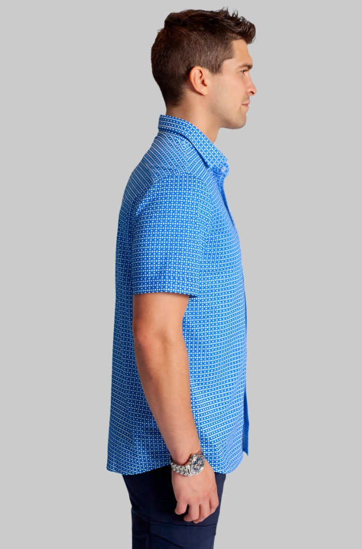 Castille Check Short Sleeve Tech Shirt-SHORT SLEEVE SHIRTS-BUKI-M-Royal Blue-Buki