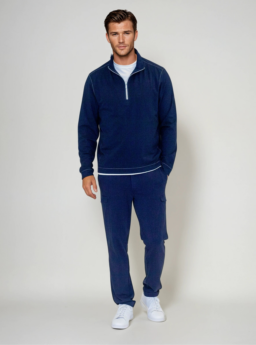 Cinqo Travel Half Zip - Navy-ZIP SWEATSHIRTS-BUKI-M-Navy-Buki