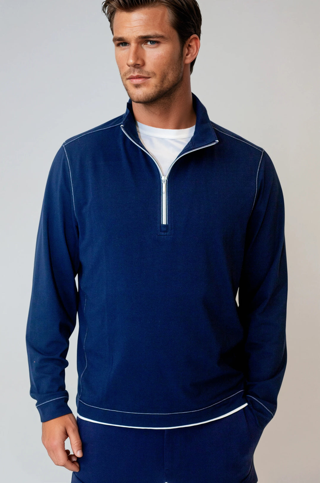 メンズウェア HIIT CHECK BEACH NAVY Cinqo Travel Half Zip Sweatshirt - Buki