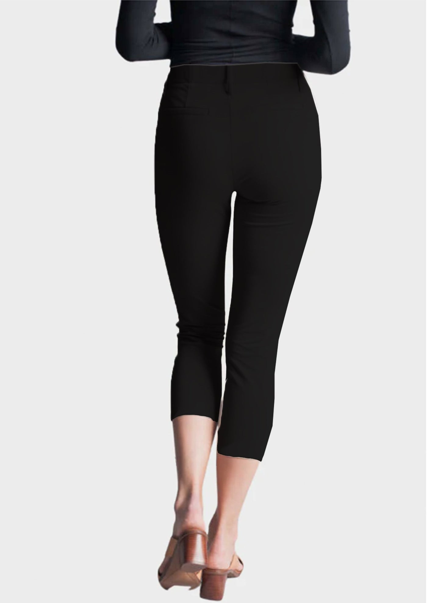 Easy Street Stretch Crop Chino Pant, black back-Pants-Buki