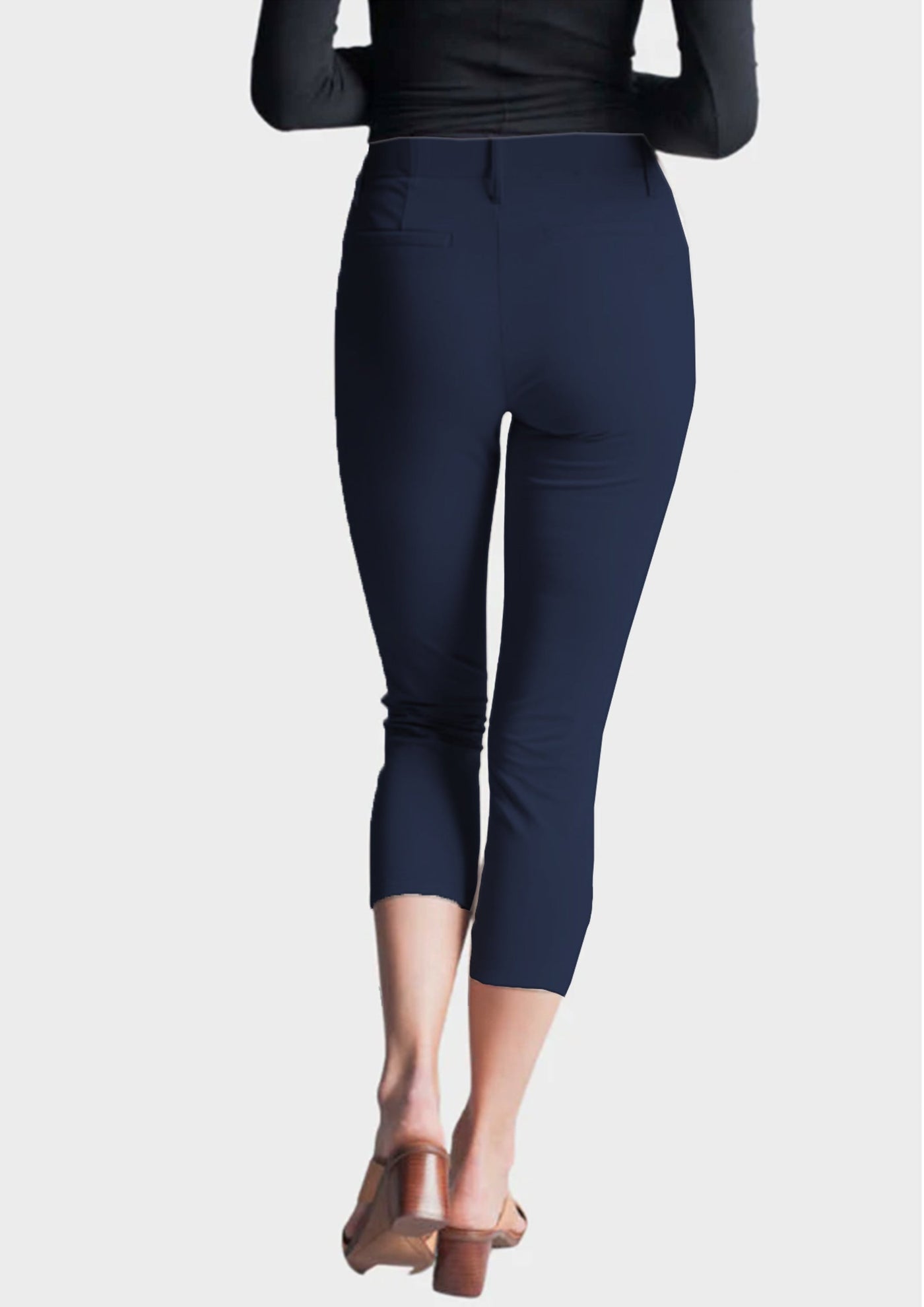 Easy Street Stretch Crop Chino Pant, navy back-Pants-Buki