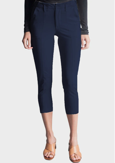 Easy Street Stretch Crop Chino Pant, navy front-Pants-Buki