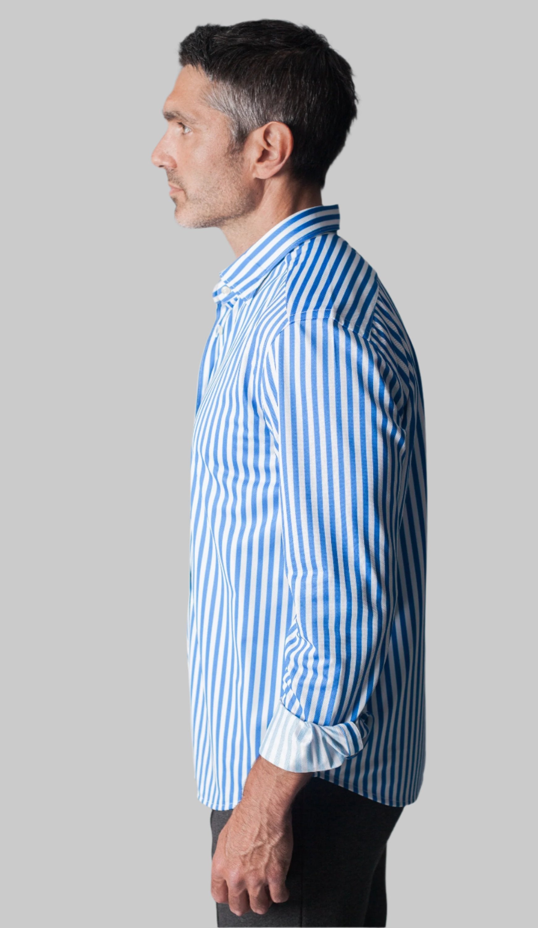 トップス TECH BUTTON DOWN SHIRT L/S STRIPE The Go Big Stripe Long Sleeve Tech Shirt - Buki