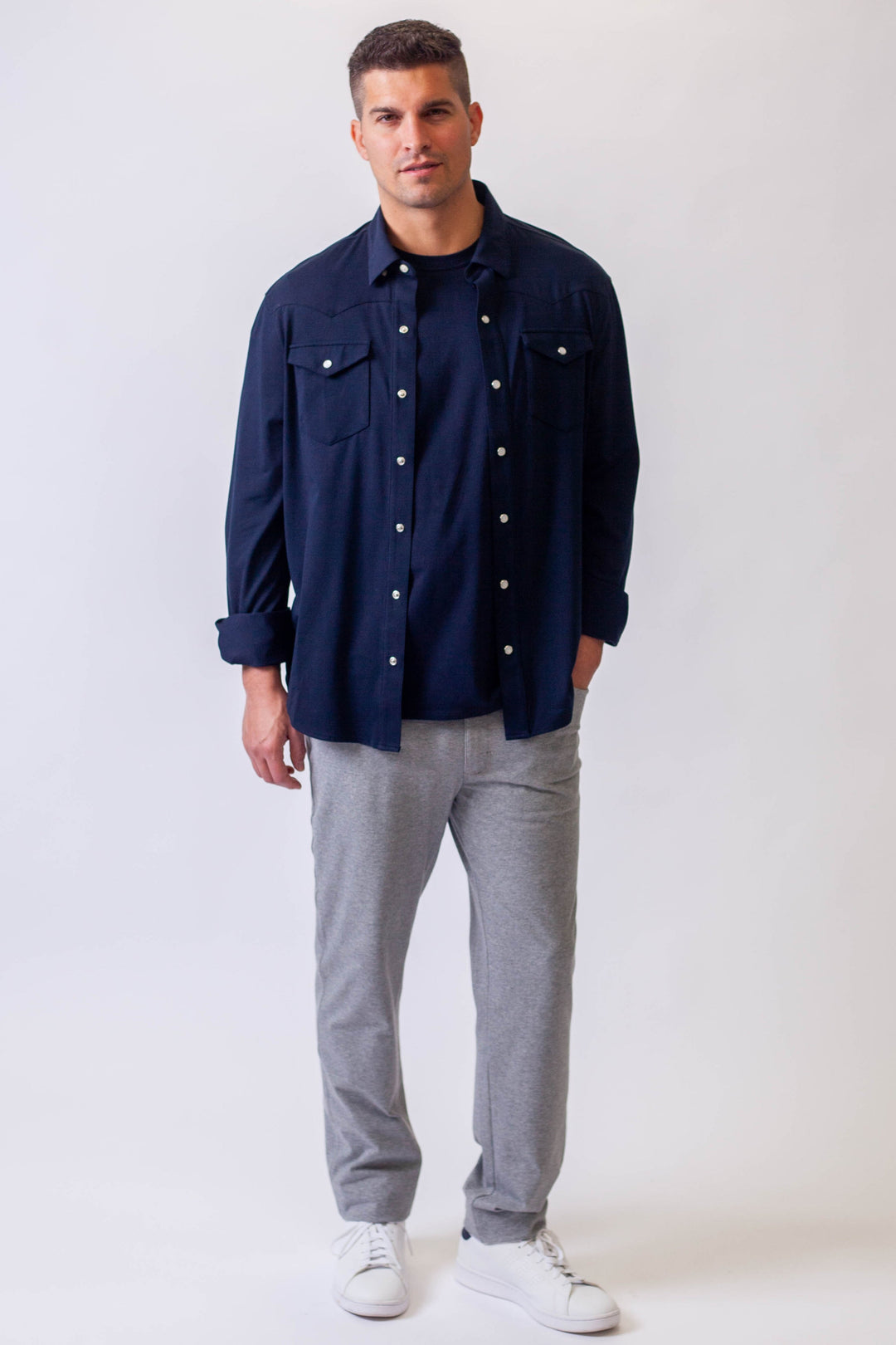 Cinqo Western Long Sleeve Tech Shirt -LONG SLEEVE SHIRTS-BUKI-navy overshirt